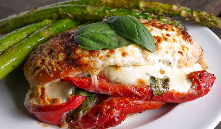 Roasted Red Pepper, Mozzarella and Basil Stuffed Chicken